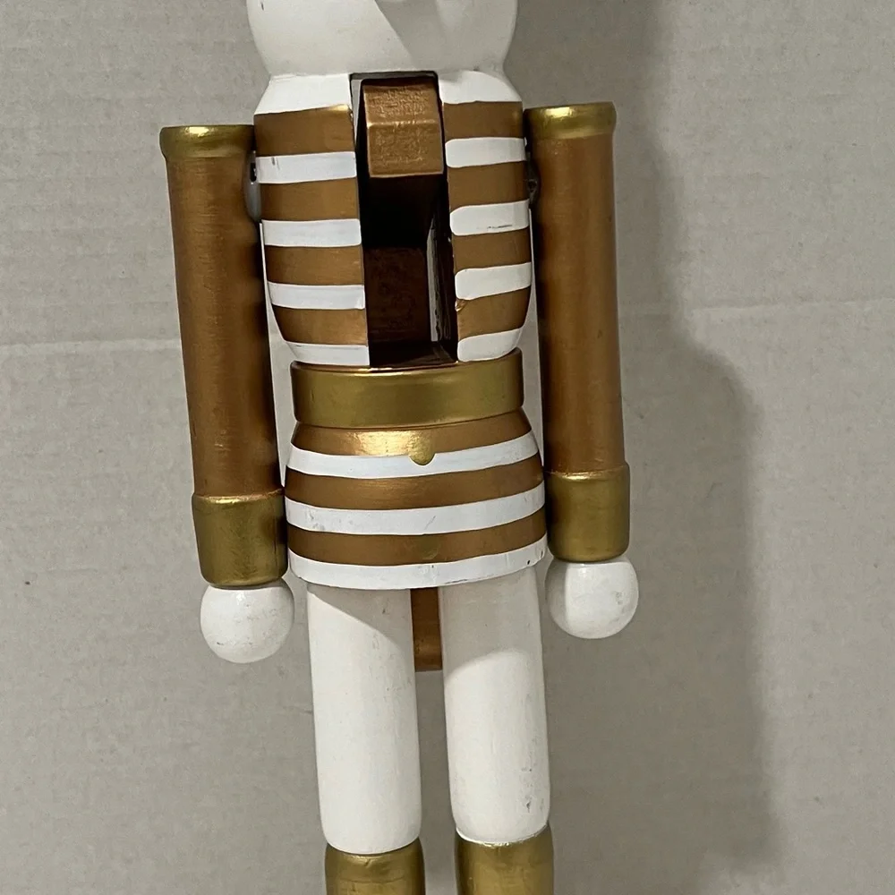 NEW Wood (MDF) Gold Stripe/White Nutcracker Holiday Christmas Decoration